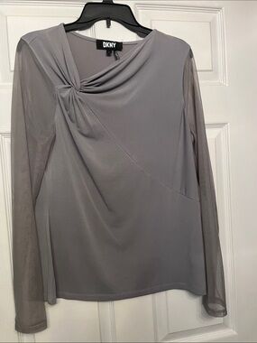 DKNY Gray Twist-Detail Long Sleeve Top